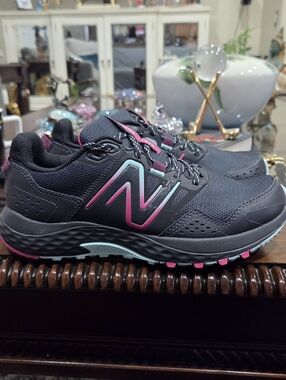 New Balance Women's Black Trail Running Shoes with Pink & Teal Accents